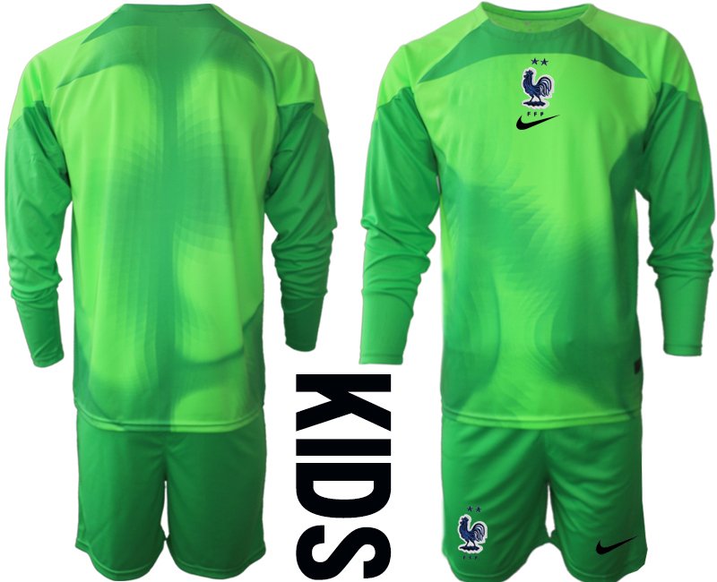 Cheap Youth 2022 World Cup National Team France green goalkeeper long sleeve blank Soccer Jersey